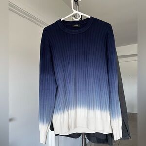 Long Sleeve Ribbed Cotton Blue Ombré Sweater